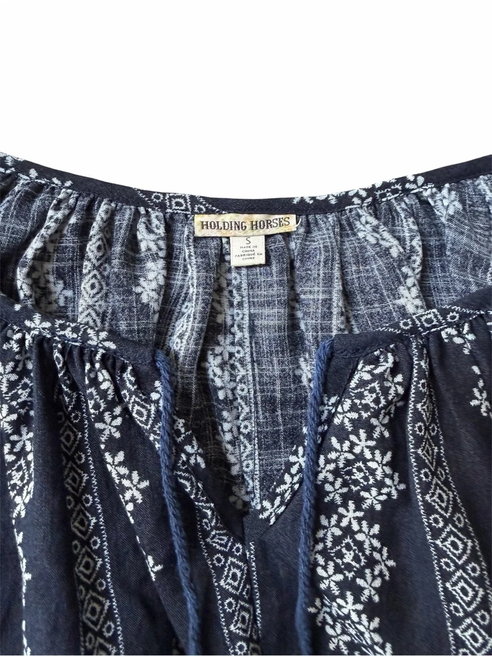 Anthropologie Holding Horses Navy Boho Peasant Top Size S